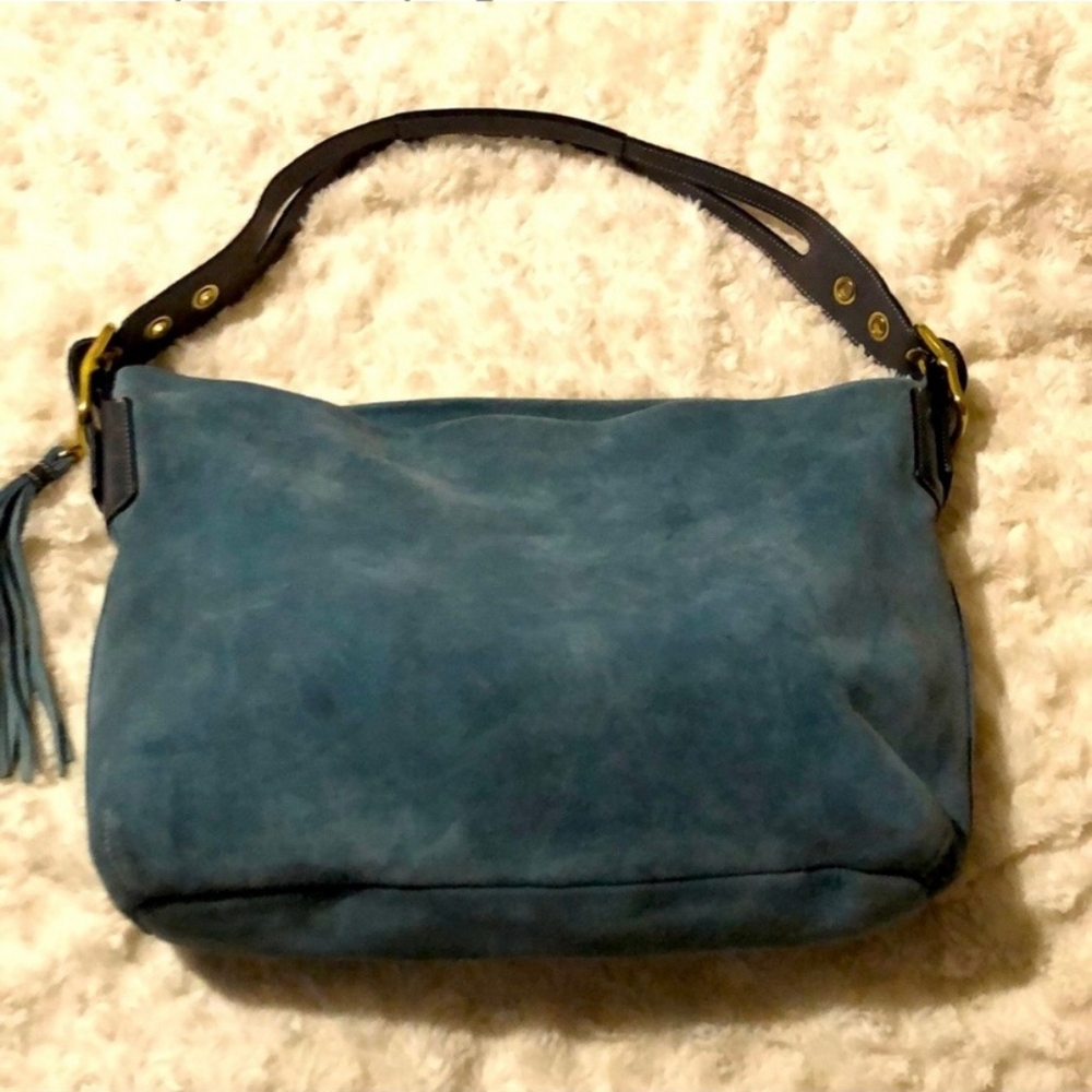Coach blue suede hobo bag gold hardware